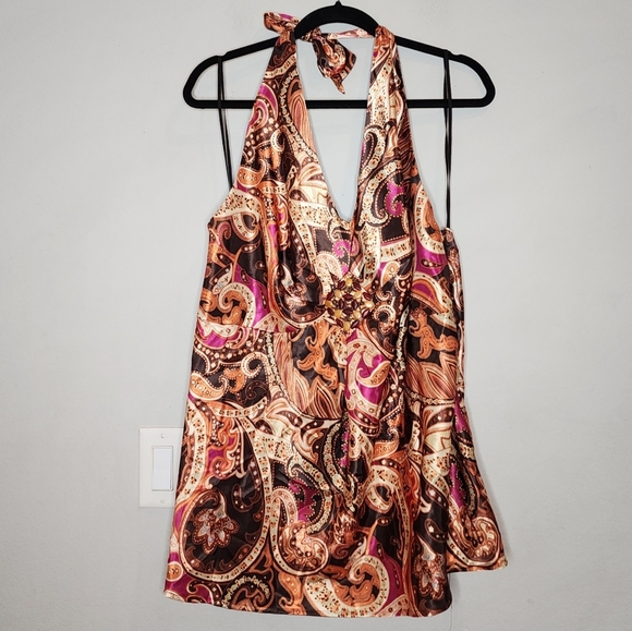 NWT Lane Bryant Satin Embellishments Paisley Halter Babydoll Top Size 22 2X/3X - Picture 16 of 16